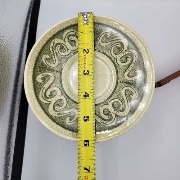 Vtg Stoneware Green & Cream Saucers - set of 10 - Picture 2 of 2